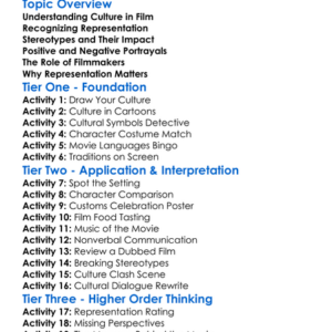 Cultural Representation In Film Worksheet Activity Booklet