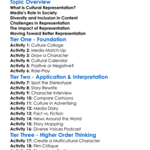 Cultural Representation In Media Worksheet Activity Booklet