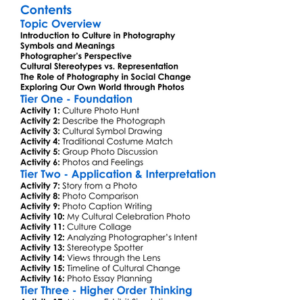 Cultural Representations In Photography Worksheet Activity Booklet