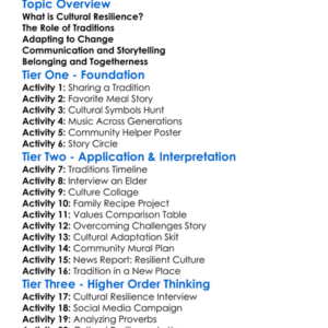Cultural Resilience Worksheet Activity Booklet