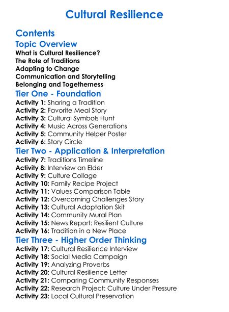 Cultural Resilience Worksheet Activity Booklet