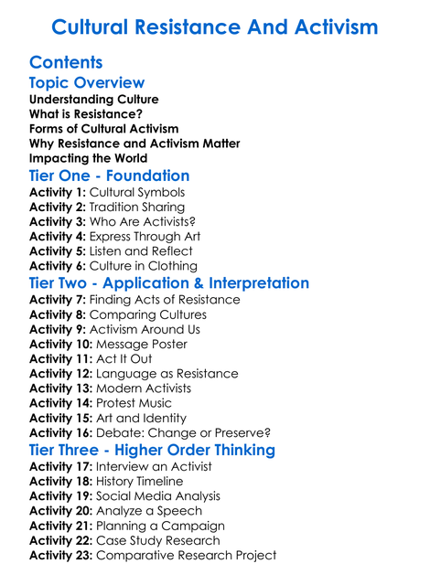 Cultural Resistance And Activism Worksheet Activity Booklet