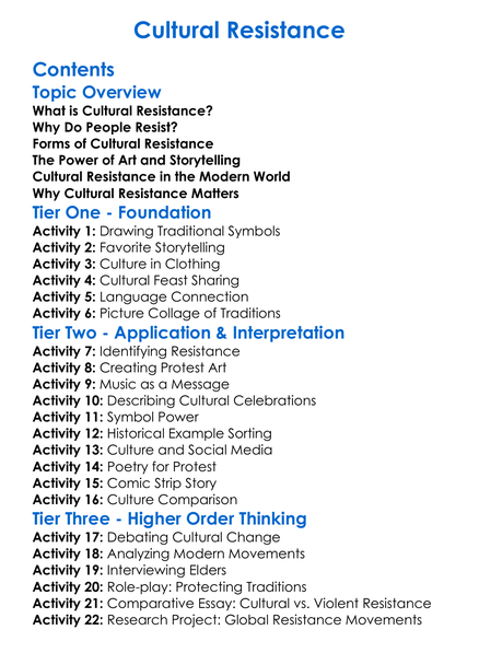 Cultural Resistance Worksheet Activity Booklet