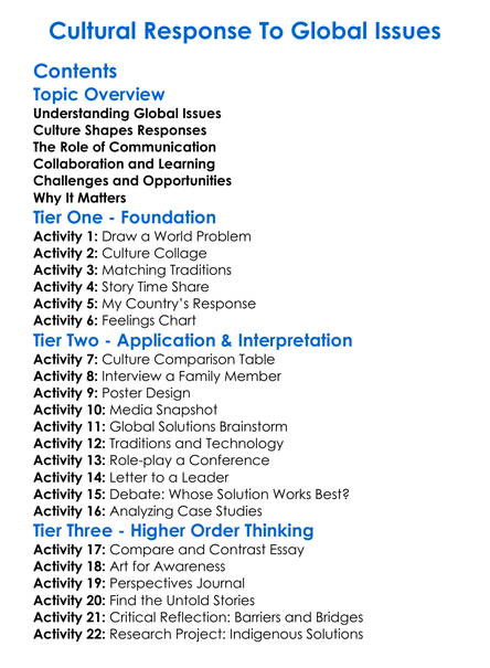 Cultural Response To Global Issues Worksheet Activity Booklet