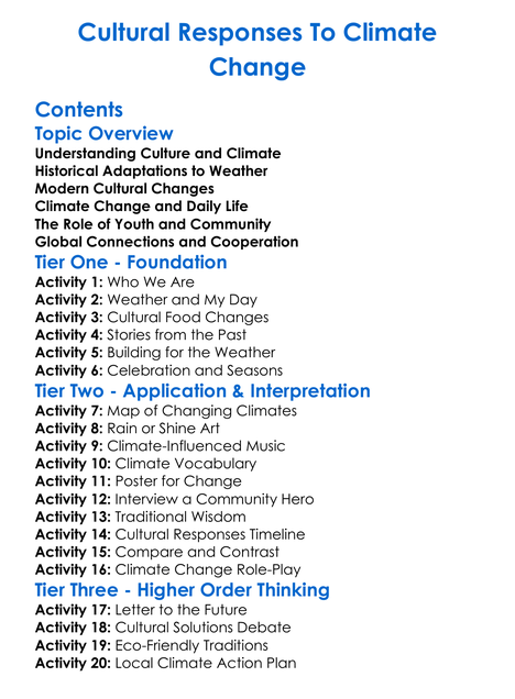 Cultural Responses To Climate Change Worksheet Activity Booklet