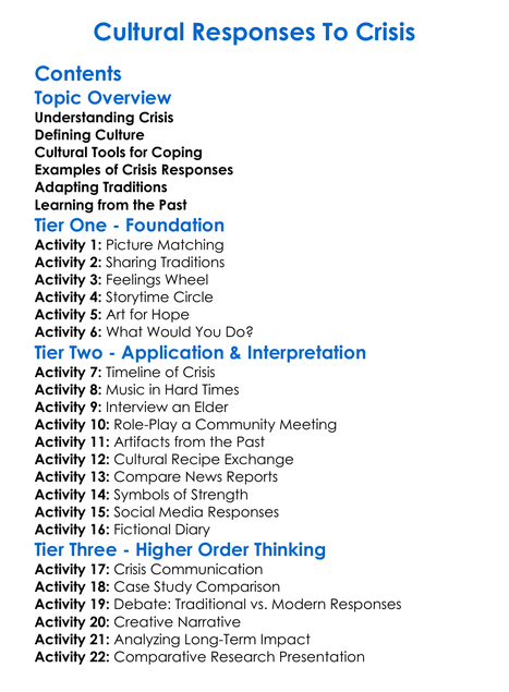 Cultural Responses To Crisis Worksheet Activity Booklet