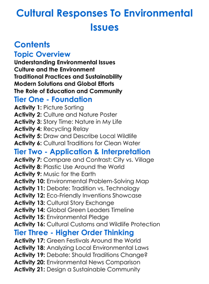 Cultural Responses To Environmental Issues Worksheet Activity Booklet