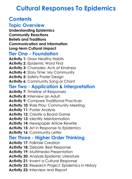 Cultural Responses To Epidemics Worksheet Activity Booklet