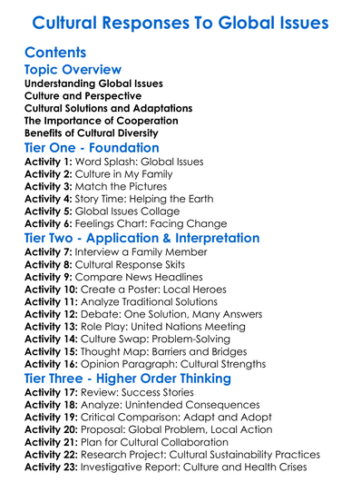 Cultural Responses To Global Issues Worksheet Activity Booklet