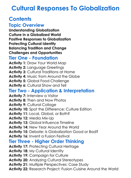 Cultural Responses To Globalization Worksheet Activity Booklet