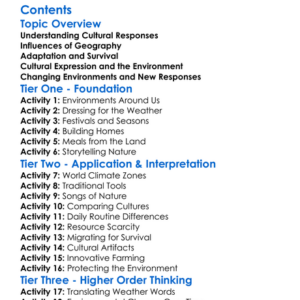 Cultural Responses To The Environment Worksheet Activity Booklet