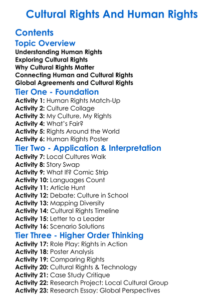 Cultural Rights And Human Rights Worksheet Activity Booklet