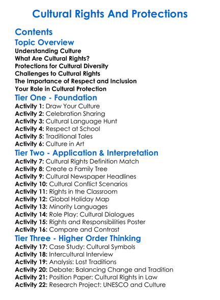 Cultural Rights And Protections Worksheet Activity Booklet