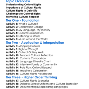 Cultural Rights Worksheet Activity Booklet