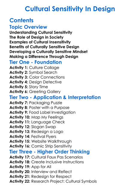 Cultural Sensitivity In Design Worksheet Activity Booklet