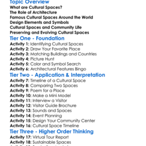 Cultural Spaces And Architecture Worksheet Activity Booklet