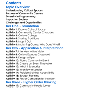 Cultural Spaces And Community Centers Worksheet Activity Booklet