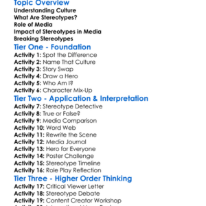 Cultural Stereotypes In Media Worksheet Activity Booklet