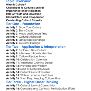 Cultural Survival And Revitalization Worksheet Activity Booklet