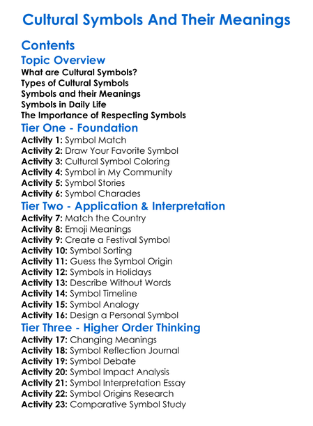 Cultural Symbols And Their Meanings Worksheet Activity Booklet