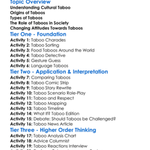 Cultural Taboo Worksheet Activity Booklet