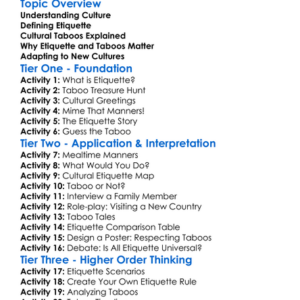 Cultural Taboos And Etiquette Worksheet Activity Booklet