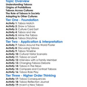 Cultural Taboos And Prohibitions Worksheet Activity Booklet
