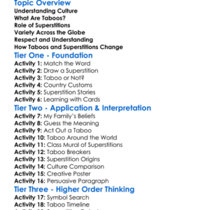 Cultural Taboos And Superstitions Worksheet Activity Booklet