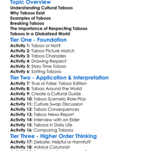 Cultural Taboos Worksheet Activity Booklet