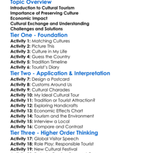 Cultural Tourism And Its Effects Worksheet Activity Booklet