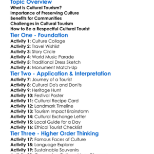 Cultural Tourism Worksheet Activity Booklet