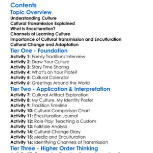 Cultural Transmission And Enculturation Worksheet Activity Booklet