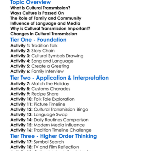 Cultural Transmission Worksheet Activity Booklet