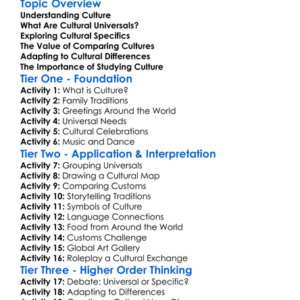 Cultural Universals And Specifics Worksheet Activity Booklet