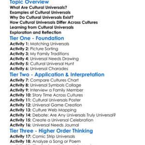 Cultural Universals Worksheet Activity Booklet