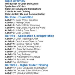 Cultural Uses Of Color Worksheet Activity Booklet