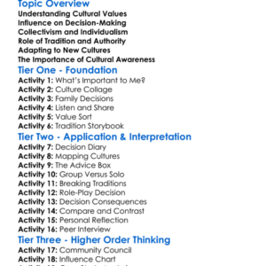 Cultural Values In Decision-Making Worksheet Activity Booklet