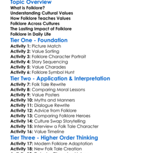Cultural Values In Folklore Worksheet Activity Booklet