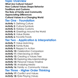 Cultural Values Worksheet Activity Booklet