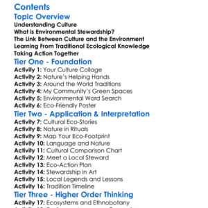 Culture And Environmental Stewardship Worksheet Activity Booklet