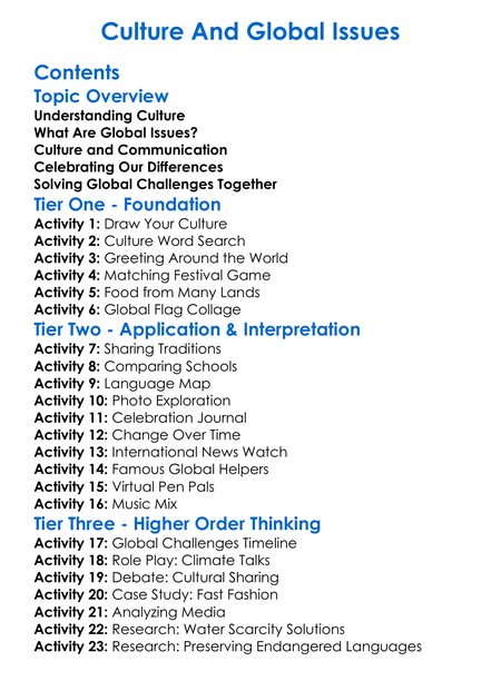 Culture And Global Issues Worksheet Activity Booklet