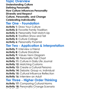 Culture And Personality Worksheet Activity Booklet