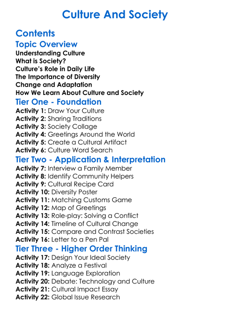 Culture And Society Worksheet Activity Booklet