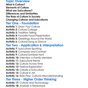 Culture And Subculture Worksheet Activity Booklet