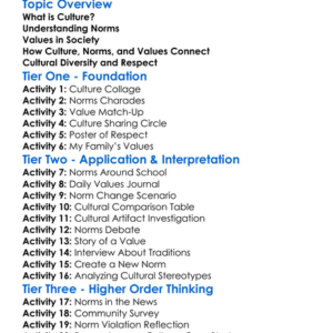 Culture Norms And Values Worksheet Activity Booklet
