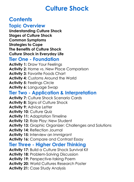 Culture Shock Worksheet Activity Booklet