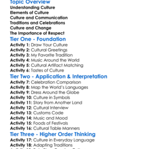 Culture Worksheet Activity Booklet