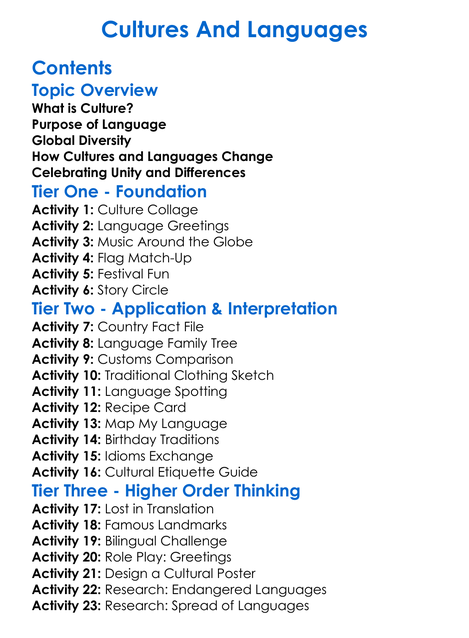 Cultures And Languages Worksheet Activity Booklet