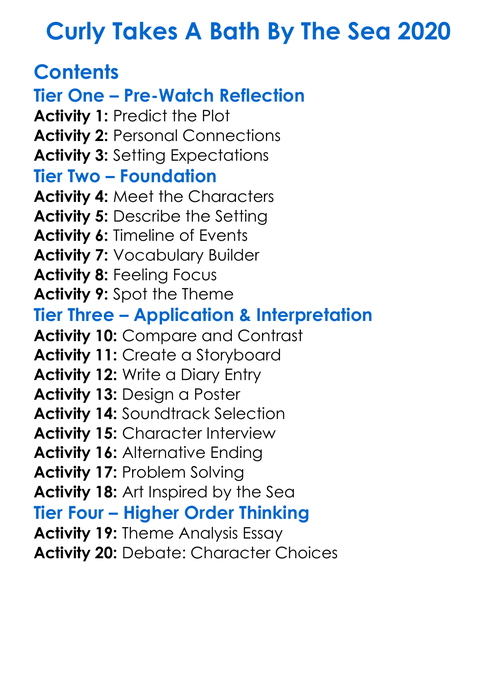 Curly Takes A Bath By The Sea 2020 Worksheet Activity Booklet