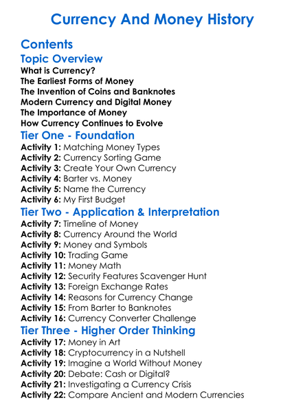 Currency And Money History Worksheet Activity Booklet
